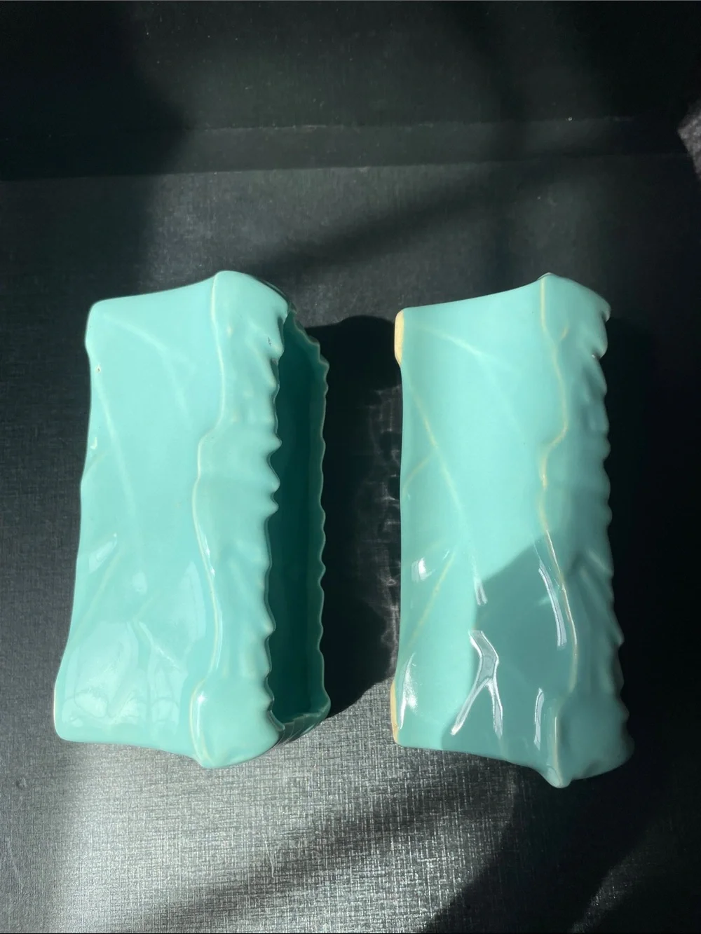 Vintage McCoy Rectangular Planters Windowsill Box Vase Blue Turquoise Set of 2